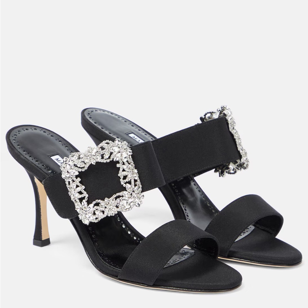 Manolo Blahnik Gable Embellished Satin Sandals